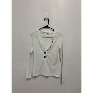 Askk NY Long Sleeve Ribbed Top In White Size 2